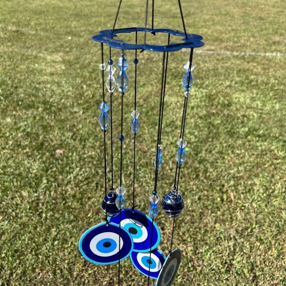 EVIL EYE Protection Symbol Hanging Beaded Metal Windchime Sun Wind Chime… - Picture 9 of 9